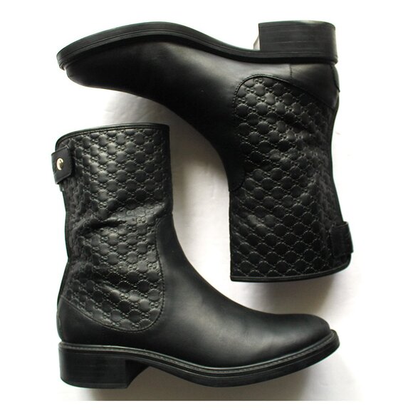 Gucci Microguccissima Leather Ankle Boots / Size 36 / Black GG Logo Embossed - Picture 4 of 14